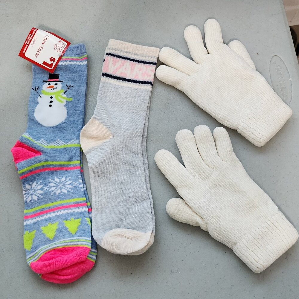 Crew Socks 2 Pair, And Gloves.